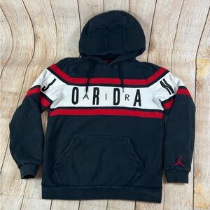 Nike Air Jordan Black Red White Pull Over Spell Out Jumpman Fleece Hoodie Medium